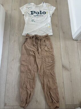 Polo by Ralph Lauren White Logo Tee with Tan Cargo Pants